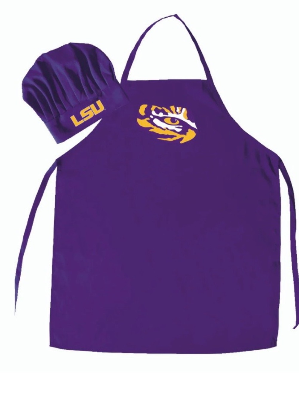 College Team Apron & Chef Hat with Gold LSU Logo - Purple never used